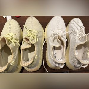 2 EUC pairs of adidas Yeezy 350 v2 in butter and triple white size 9